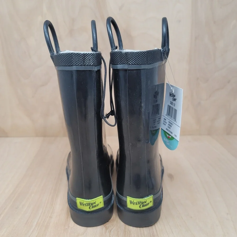 Western Chief Kids Rain Boots Sz 12 M Firechief 2 Black Rubber 4900600
